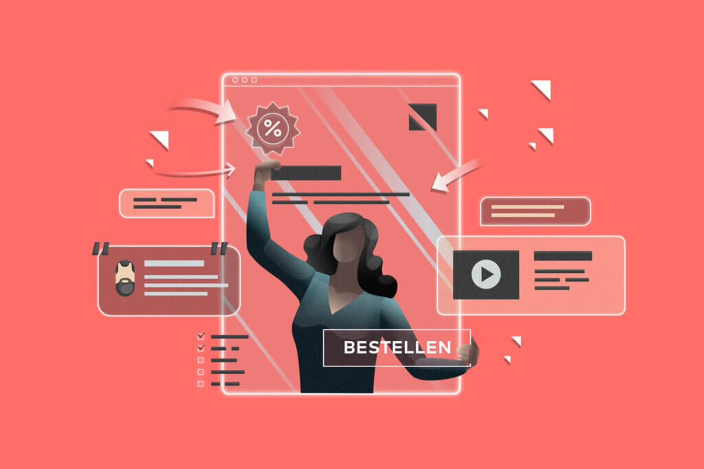 Eine Figur, die Website-Elemente neu anordnet.